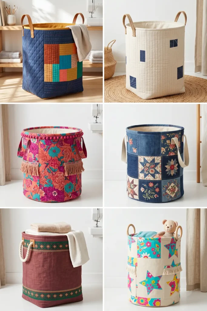 Large Boho Quilted Laundry Hampers for Chic Home Organization