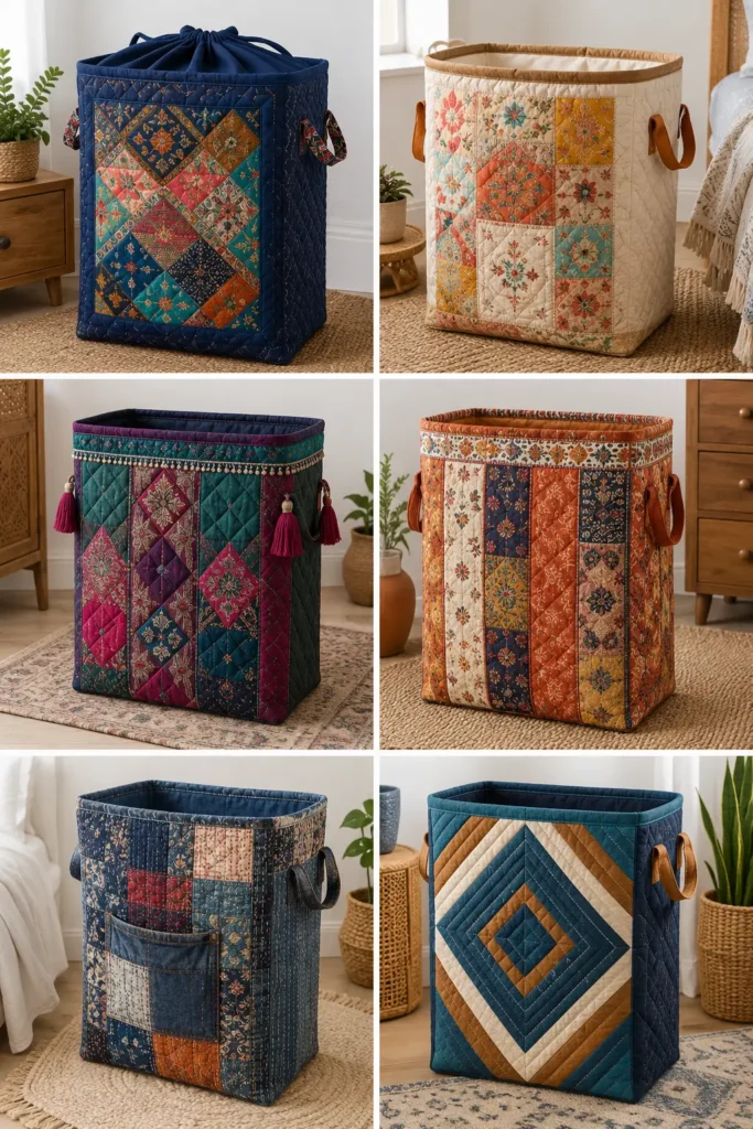 Large Boho Quilted Laundry Hampers for Chic Home Organization