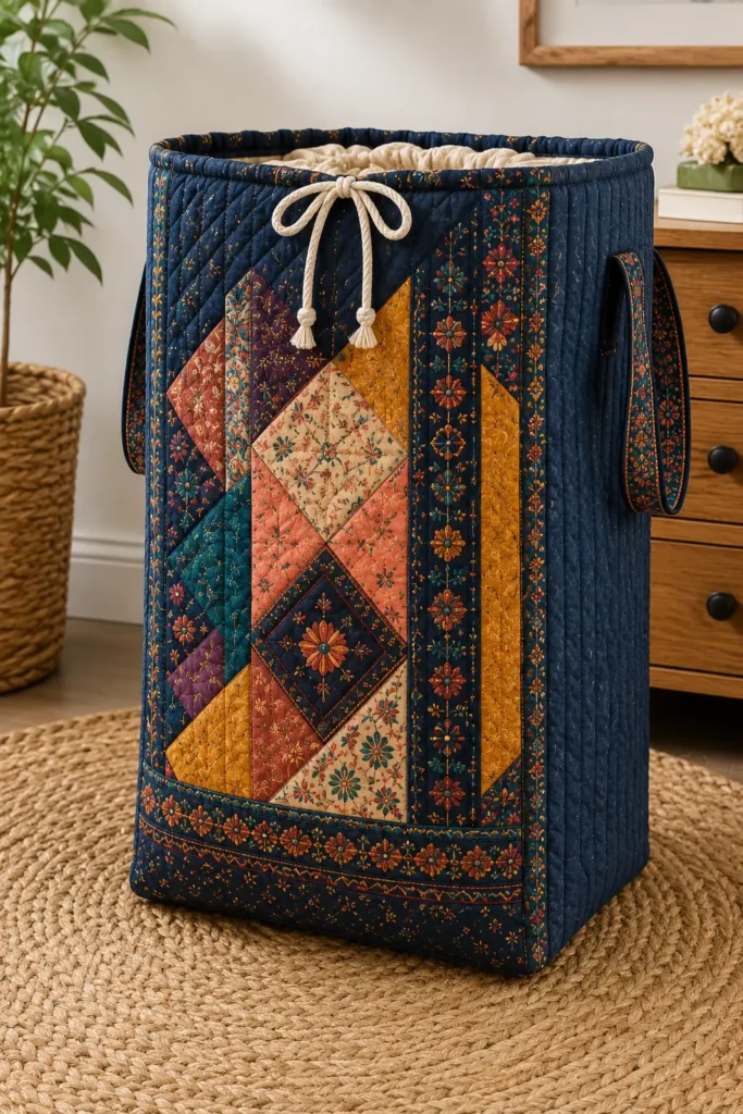 Large Boho Quilted Laundry Hampers for Chic Home Organization