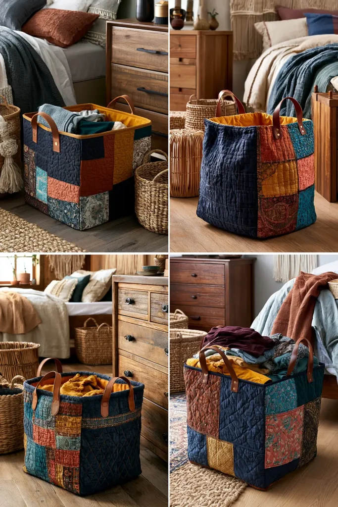 Large Boho Quilted Laundry Hampers for Chic Home Organization