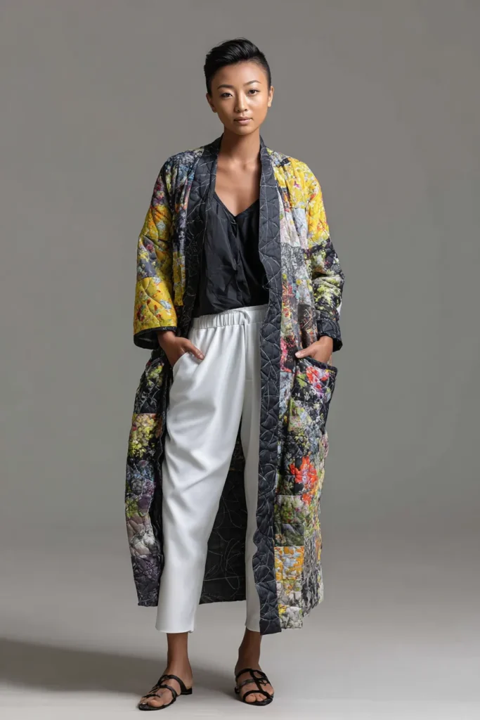 Longline Asymmetrical Quilted Kimono Jackets for Layered Style