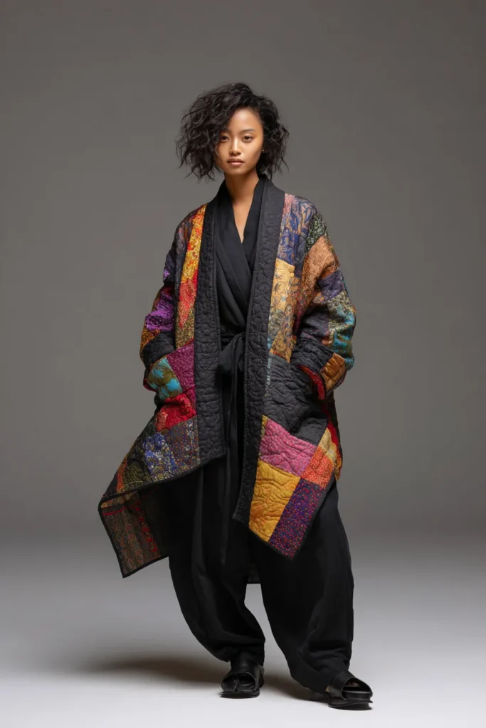 Longline Asymmetrical Quilted Kimono Jackets for Layered Style