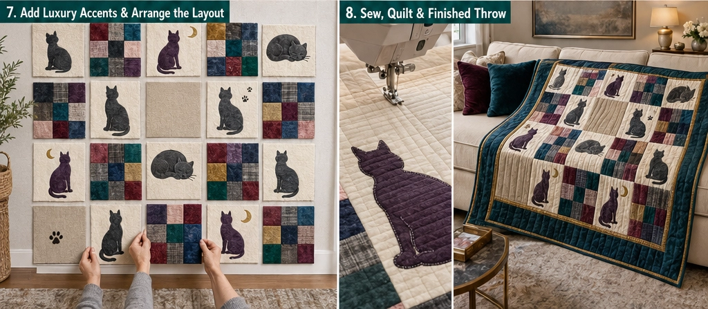 Luxury-Inspired Mixed-Texture Cat Quilts for Cozy Sofa Throws