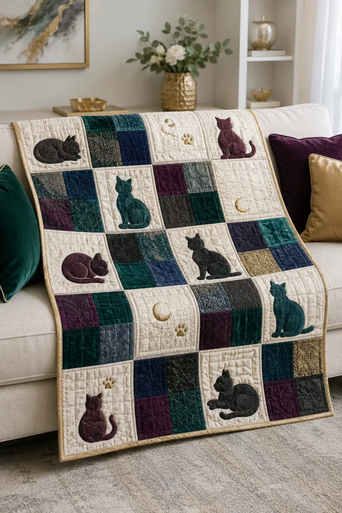 Luxury-Inspired Mixed-Texture Cat Quilts for Cozy Sofa Throws