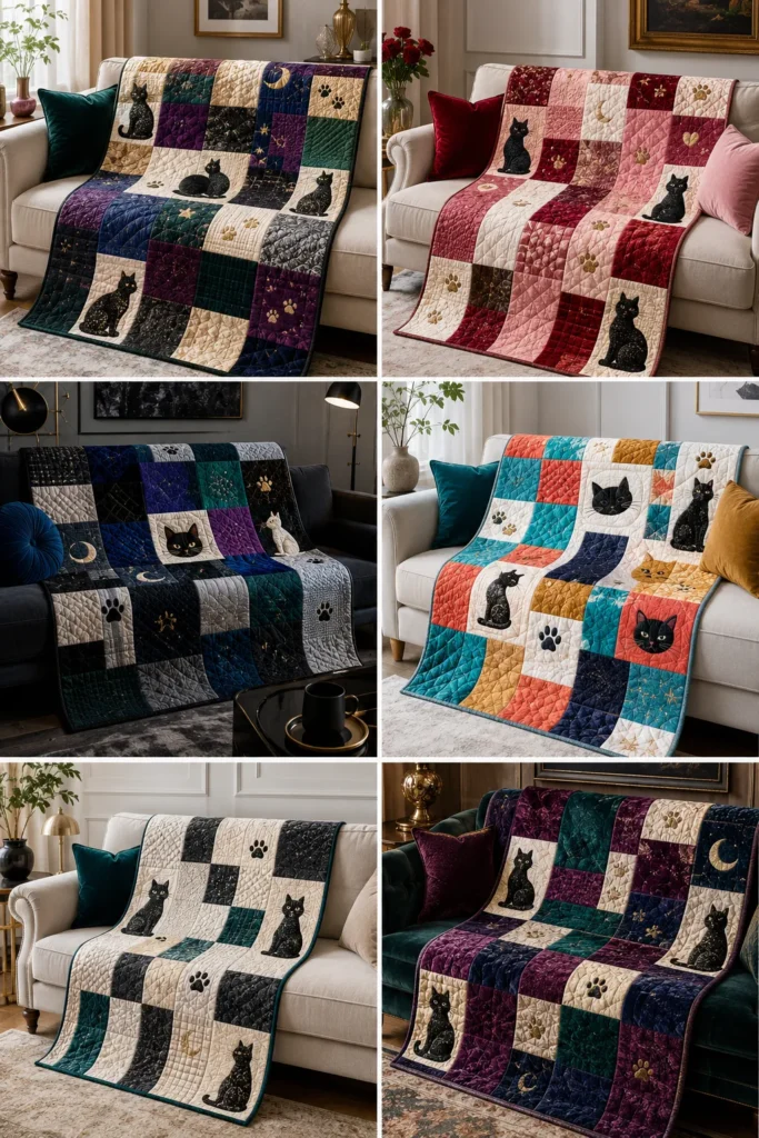 Luxury-Inspired Mixed-Texture Cat Quilts for Cozy Sofa Throws