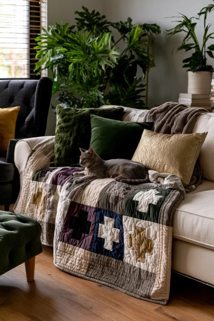 Luxury-Inspired Mixed-Texture Cat Quilts for Cozy Sofa Throws