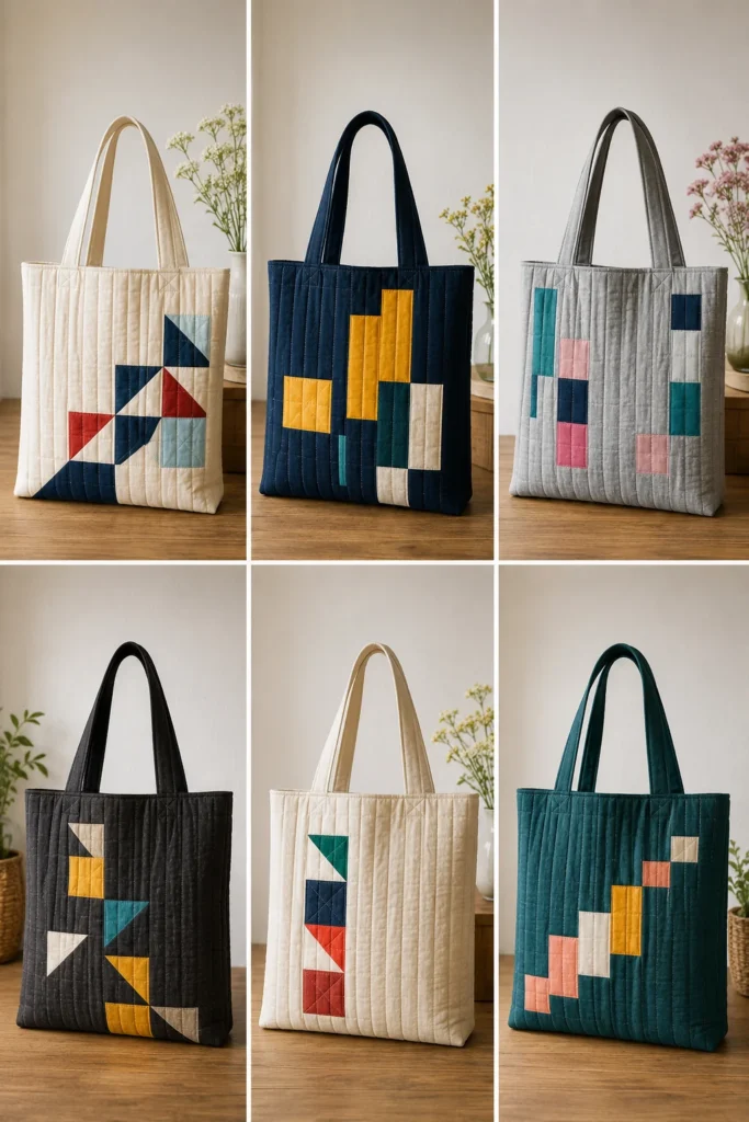 Minimalist Geometric Japanese Quilt Market Totes for Effortless Style