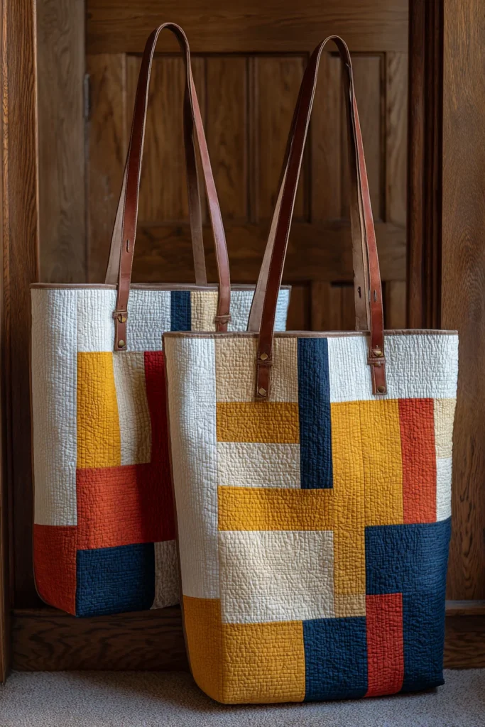 Minimalist Geometric Japanese Quilt Market Totes for Effortless Style