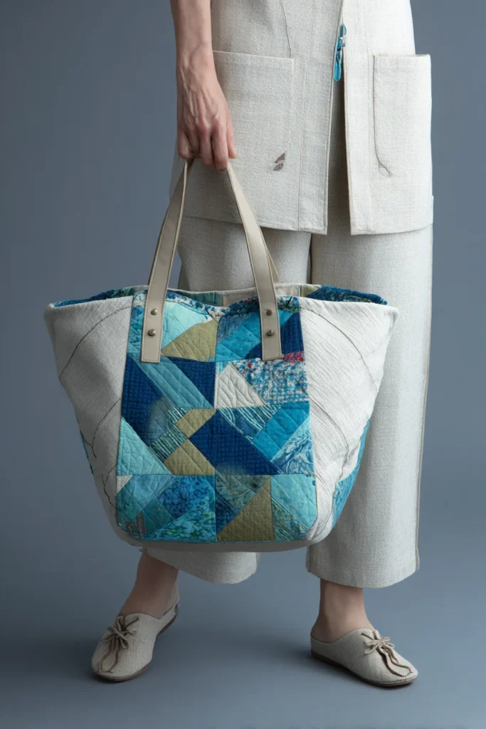 Minimalist Geometric Japanese Quilt Market Totes for Effortless Style