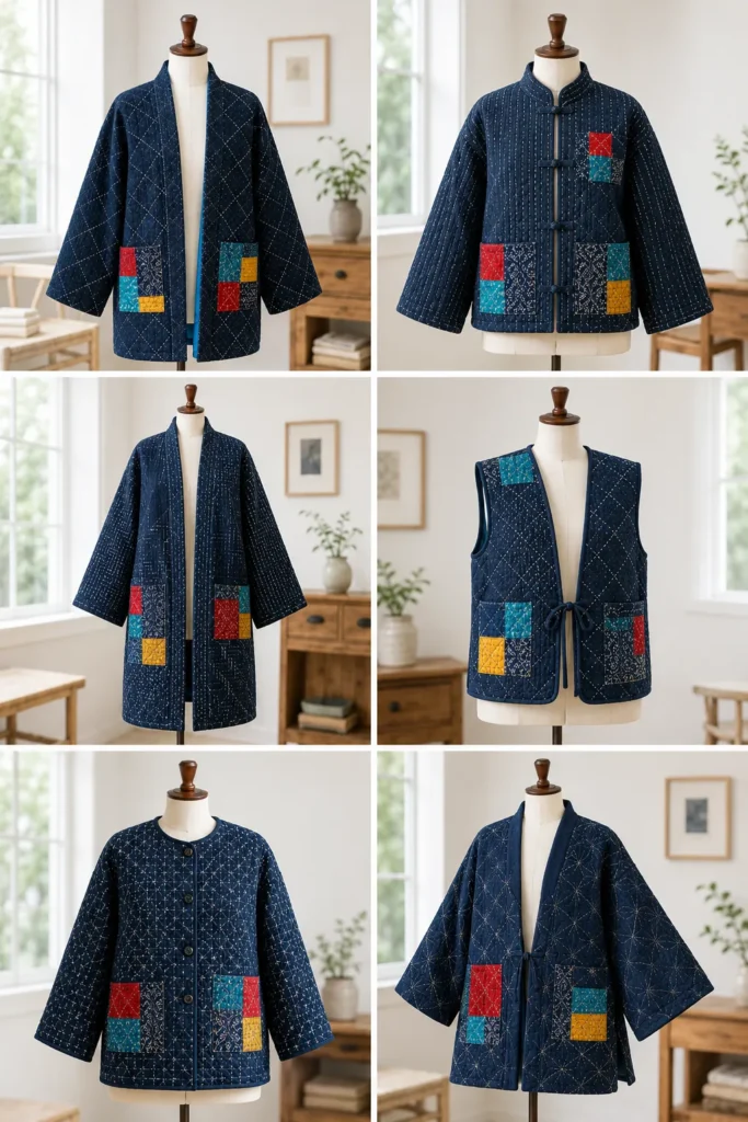 Minimalist Sashiko Stitched Japanese Quilt Jackets for Everyday Elegance