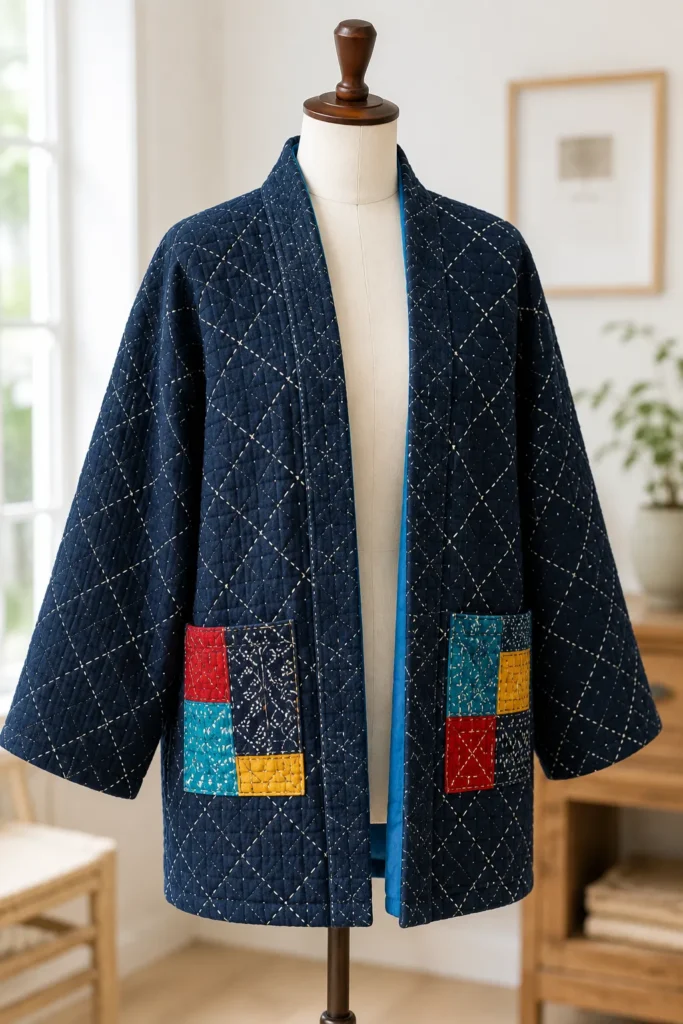 Minimalist Sashiko Stitched Japanese Quilt Jackets for Everyday Elegance