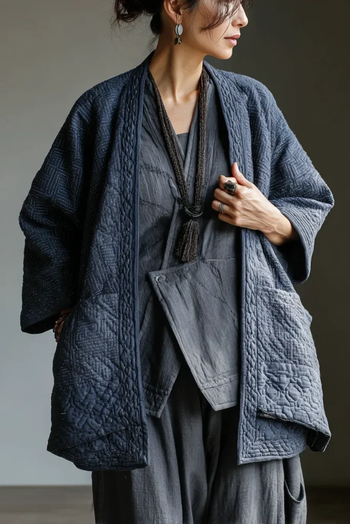 Minimalist Sashiko Stitched Japanese Quilt Jackets for Everyday Elegance