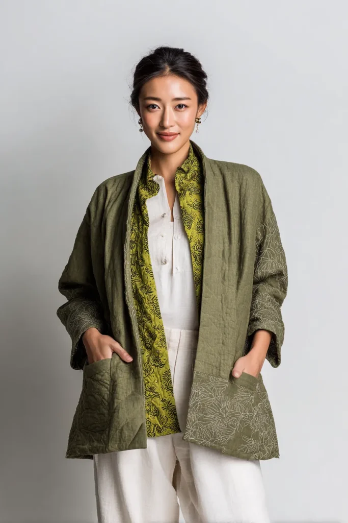 Minimalist Sashiko Stitched Japanese Quilt Jackets for Everyday Elegance