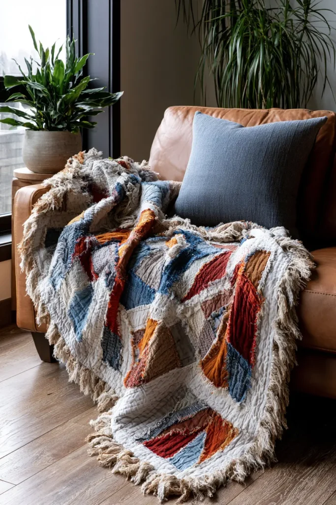 Modern Geometric Rag Quilt Designs for Stylish Home Accents