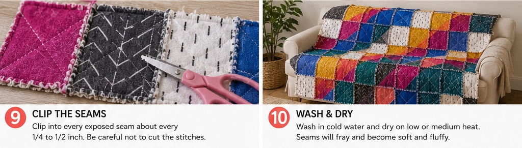 Modern Geometric Rag Quilt Designs for Stylish Home Accents