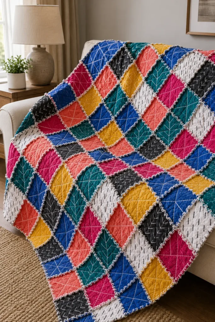 Modern Geometric Rag Quilt Designs for Stylish Home Accents