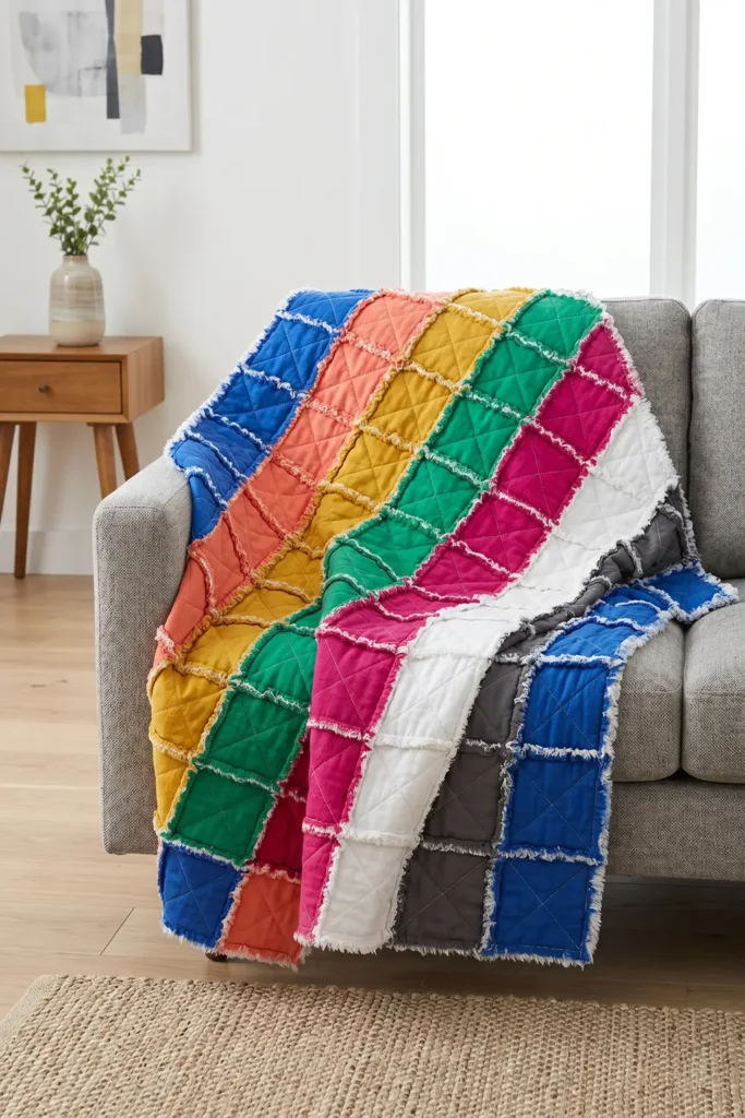 Modern Geometric Rag Quilt Designs for Stylish Home Accents