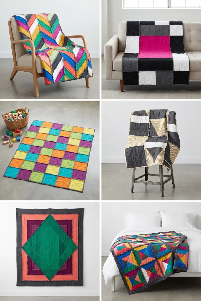 Modern Geometric Rag Quilt Designs for Stylish Home Accents