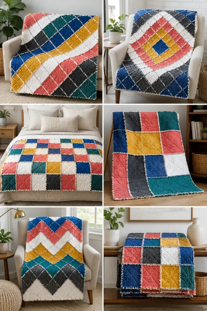 Modern Geometric Rag Quilt Designs for Stylish Home Accents