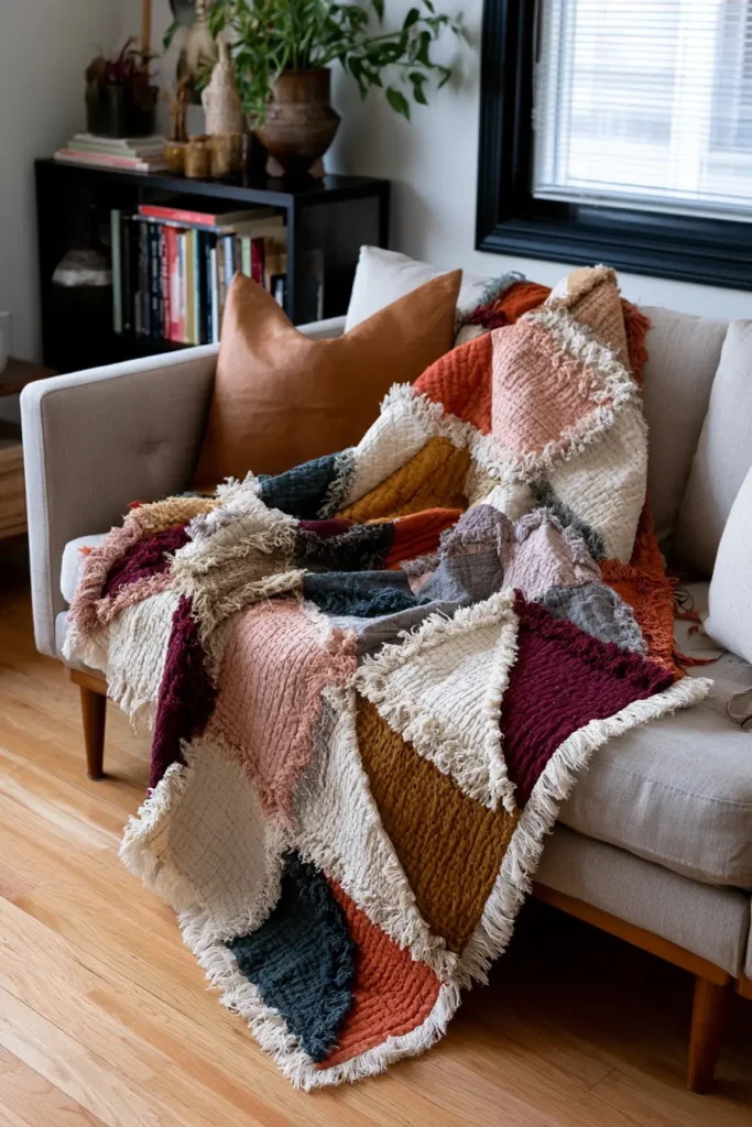 Modern Geometric Rag Quilt Designs for Stylish Home Accents