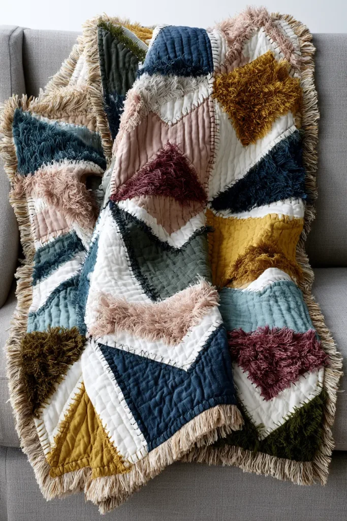 Modern Geometric Rag Quilt Designs for Stylish Home Accents
