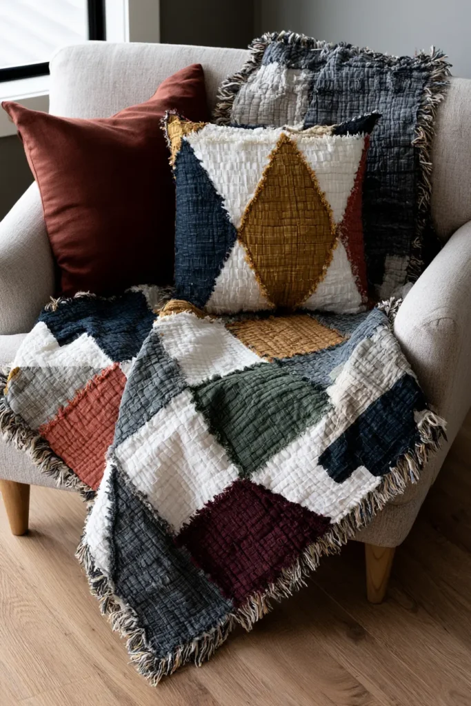 Modern Geometric Rag Quilt Designs for Stylish Home Accents