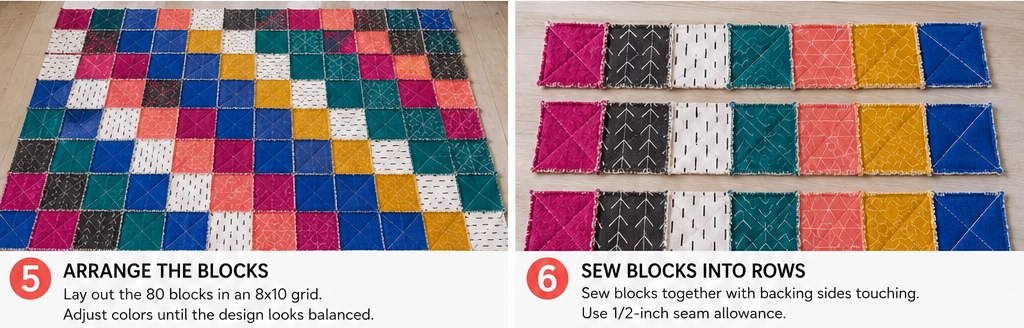 Modern Geometric Rag Quilt Designs for Stylish Home Accents