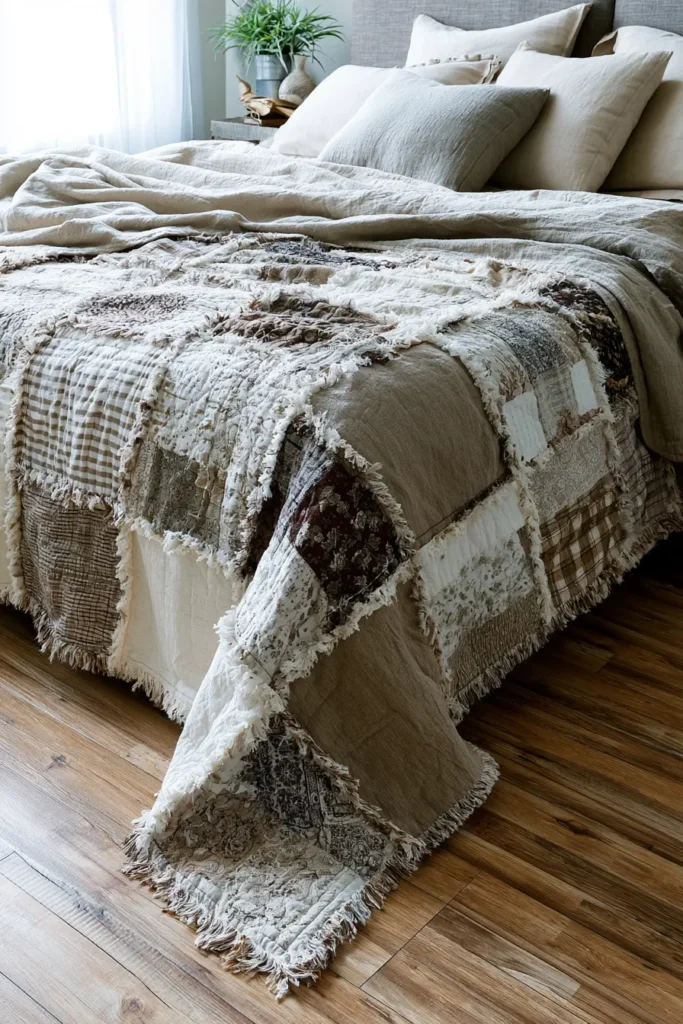 Neutral Tone Rag Quilt Ideas for Soft Farmhouse Charm