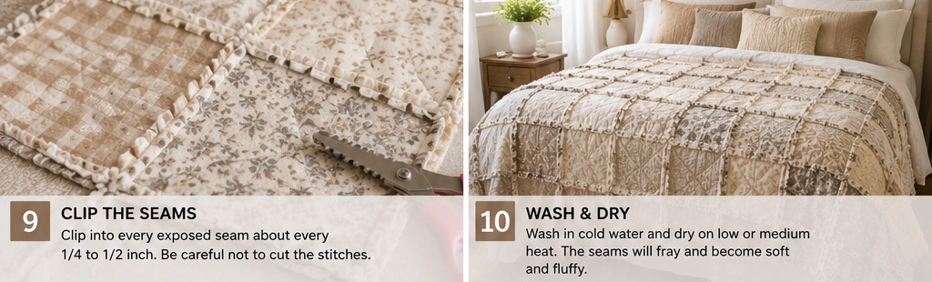 Neutral Tone Rag Quilt Ideas for Soft Farmhouse Charm