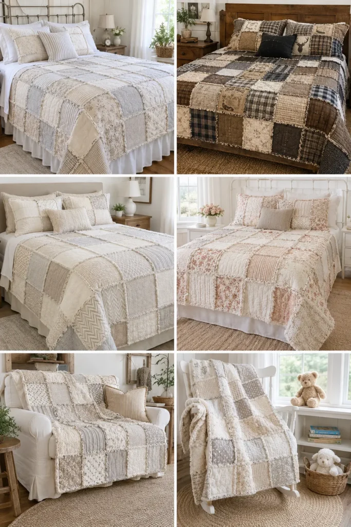 Neutral Tone Rag Quilt Ideas for Soft Farmhouse Charm