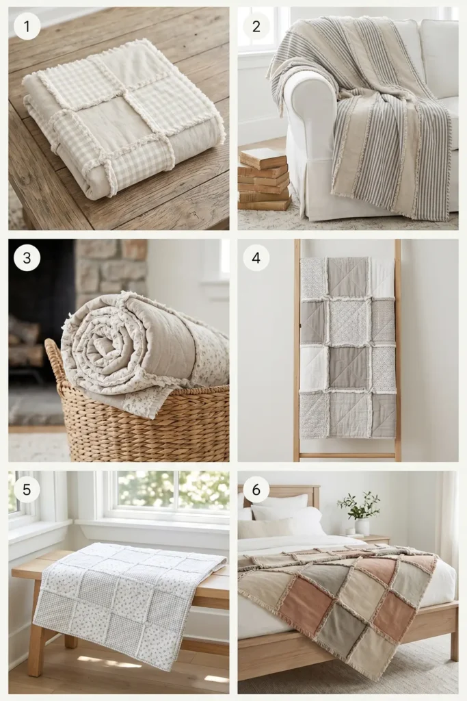 Neutral Tone Rag Quilt Ideas for Soft Farmhouse Charm