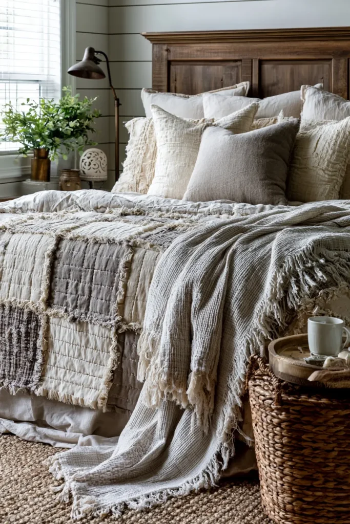 Neutral Tone Rag Quilt Ideas for Soft Farmhouse Charm