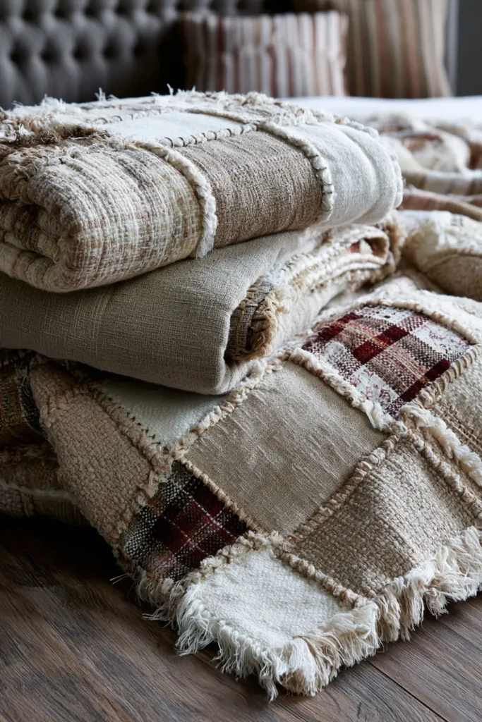 Neutral Tone Rag Quilt Ideas for Soft Farmhouse Charm