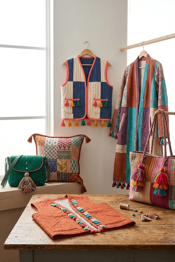 Open Front Bohemian Quilted Vest Patterns with Tassel Accents