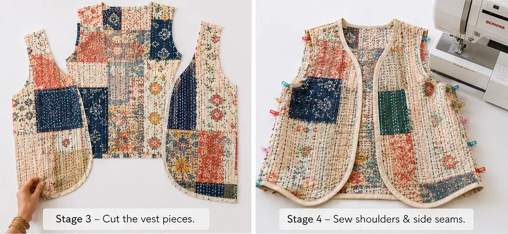 Open Front Bohemian Quilted Vest Patterns with Tassel Accents