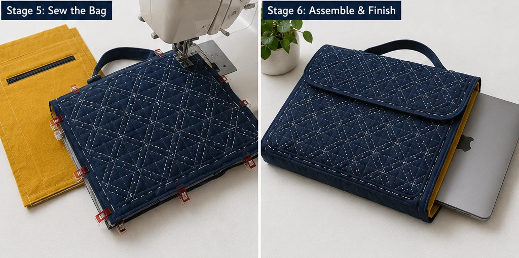 Padded Sashiko Quilted Laptop Bags for Elegant and Secure Tech Protection