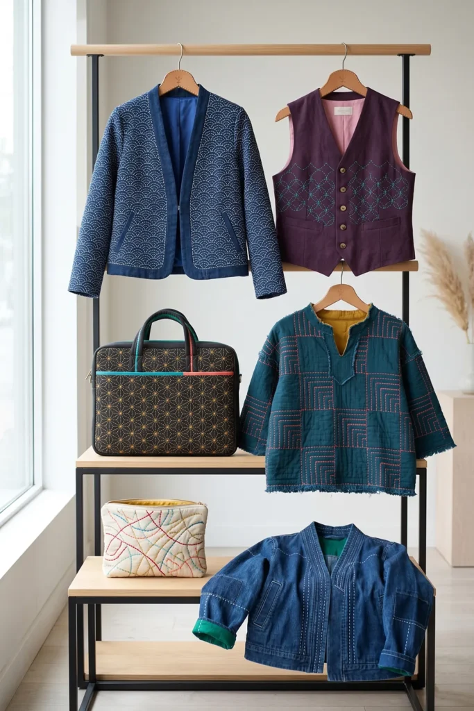 Padded Sashiko Quilted Laptop Bags for Elegant and Secure Tech Protection