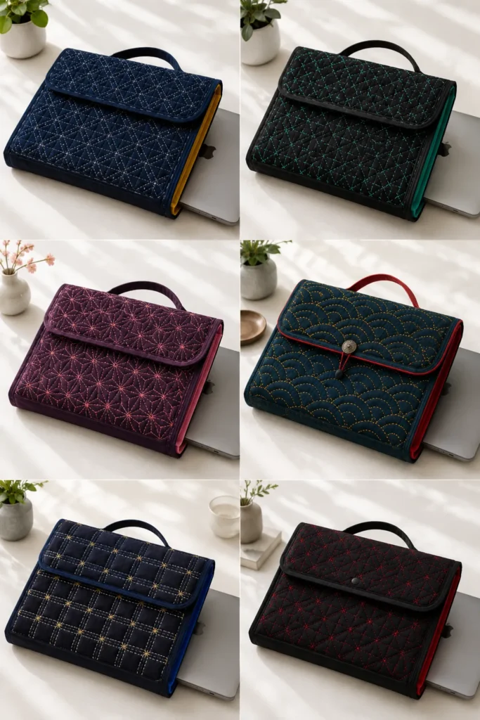Padded Sashiko Quilted Laptop Bags for Elegant and Secure Tech Protection