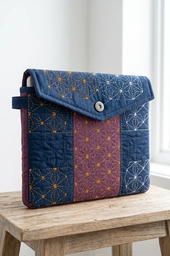 Padded Sashiko Quilted Laptop Bags for Elegant and Secure Tech Protection