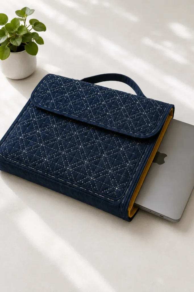 Padded Sashiko Quilted Laptop Bags for Elegant and Secure Tech Protection