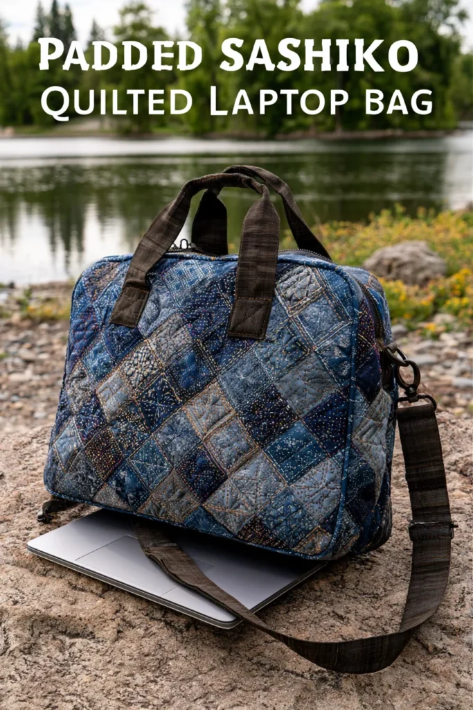 Padded Sashiko Quilted Laptop Bags for Elegant and Secure Tech Protection