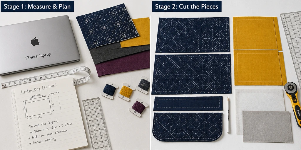 Padded Sashiko Quilted Laptop Bags for Elegant and Secure Tech Protection