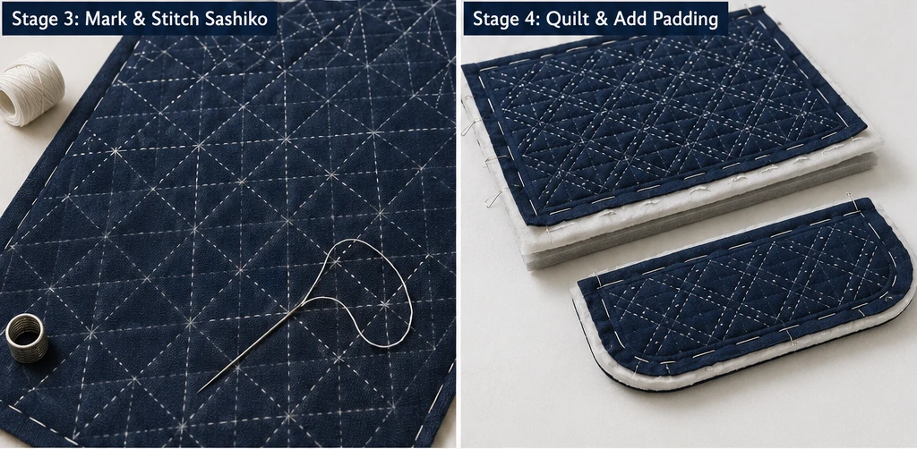 Padded Sashiko Quilted Laptop Bags for Elegant and Secure Tech Protection