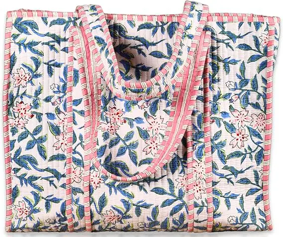 Quilted Tote Bag Eco-Friendly Boho Shopper Vintage Shoulder Bag