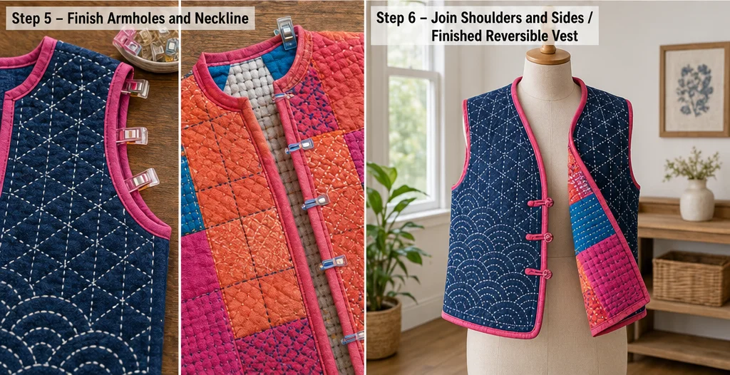 Reversible Indigo Japanese Quilt Vests for Versatile Sophistication