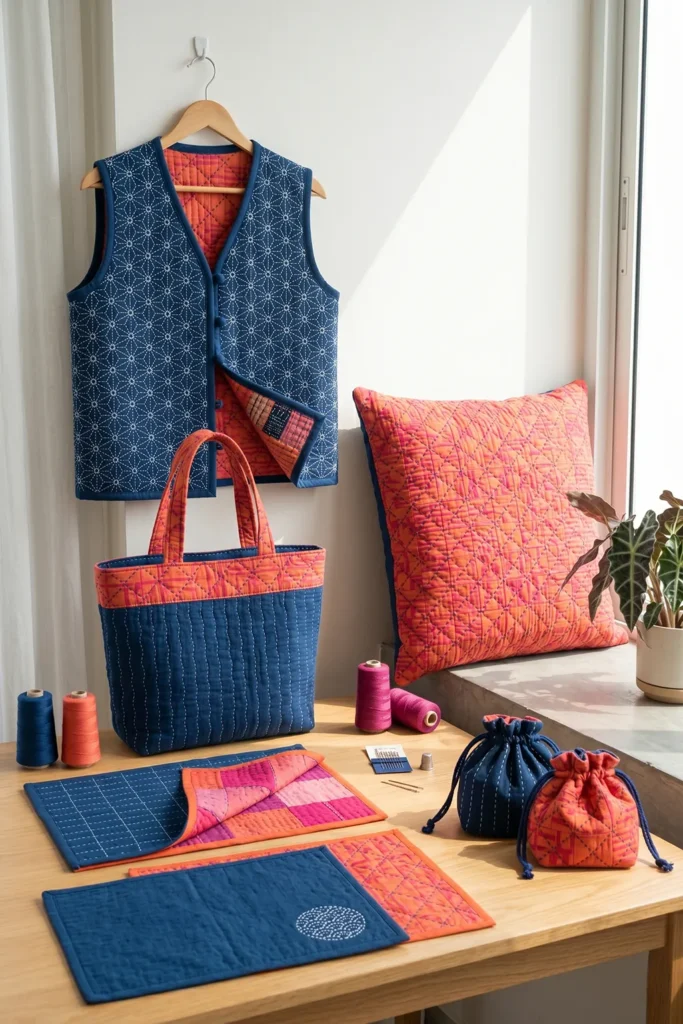 Reversible Indigo Japanese Quilt Vests for Versatile Sophistication