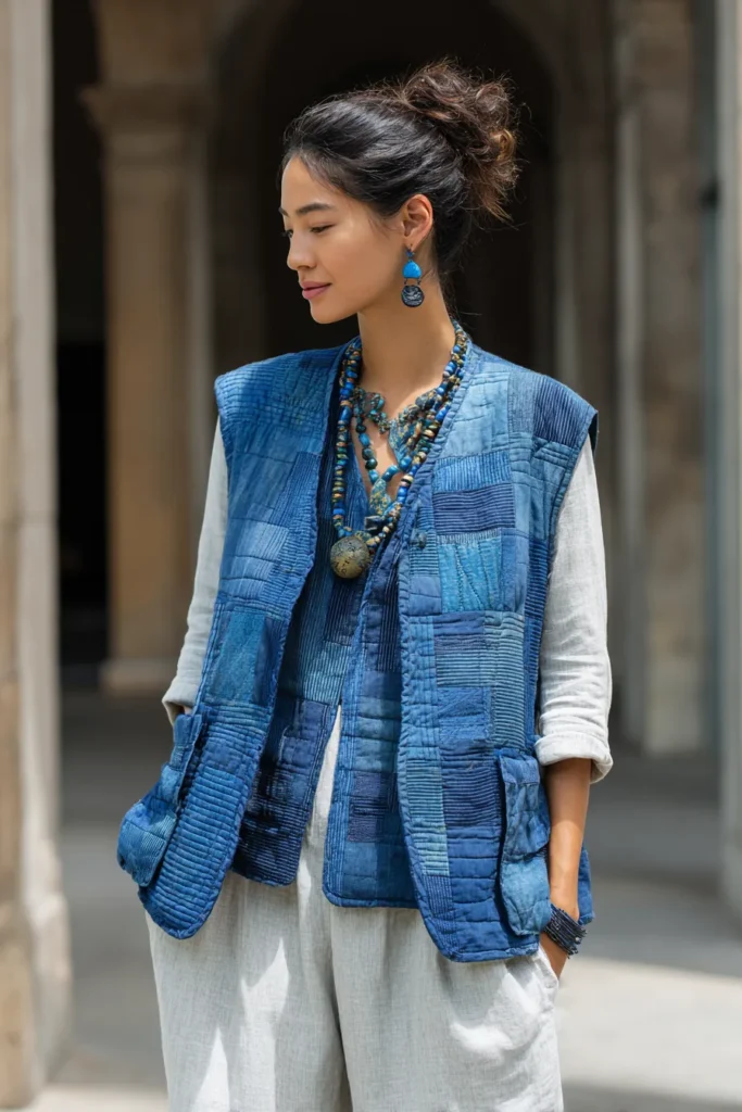 Reversible Indigo Japanese Quilt Vests for Versatile Sophistication
