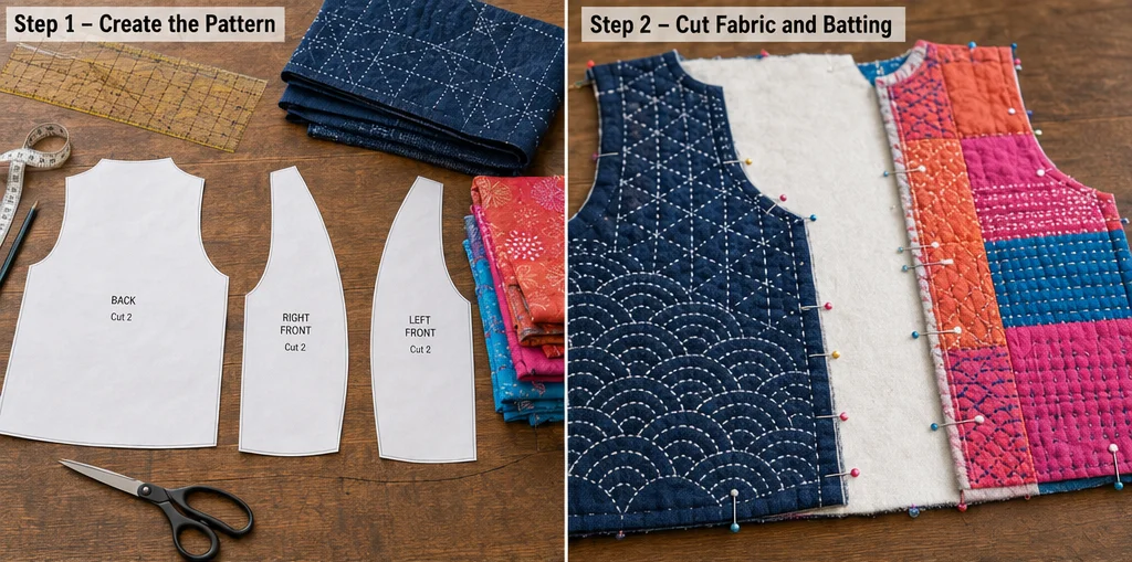 Reversible Indigo Japanese Quilt Vests for Versatile Sophistication