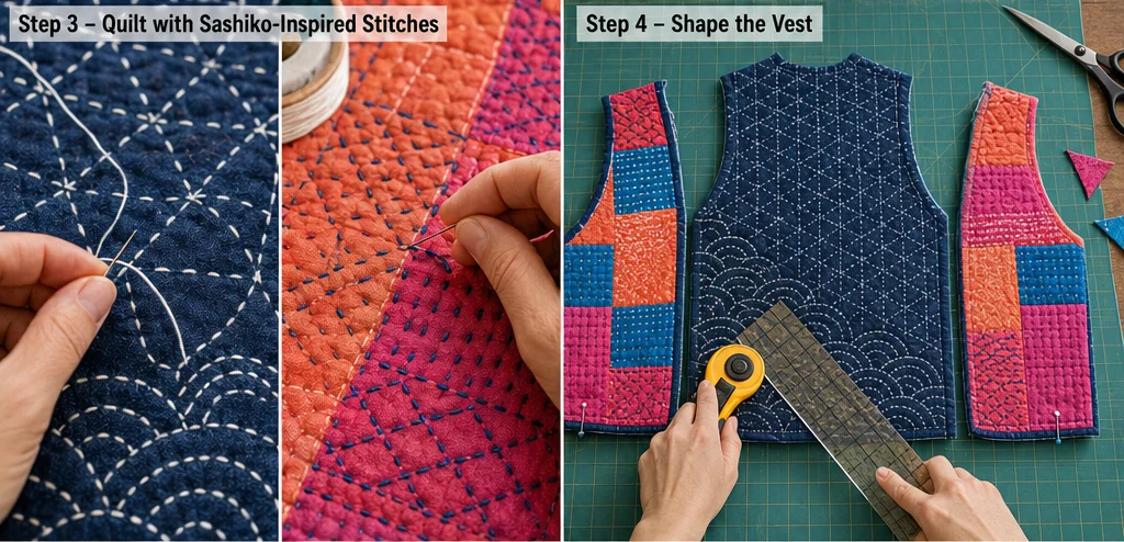 Reversible Indigo Japanese Quilt Vests for Versatile Sophistication