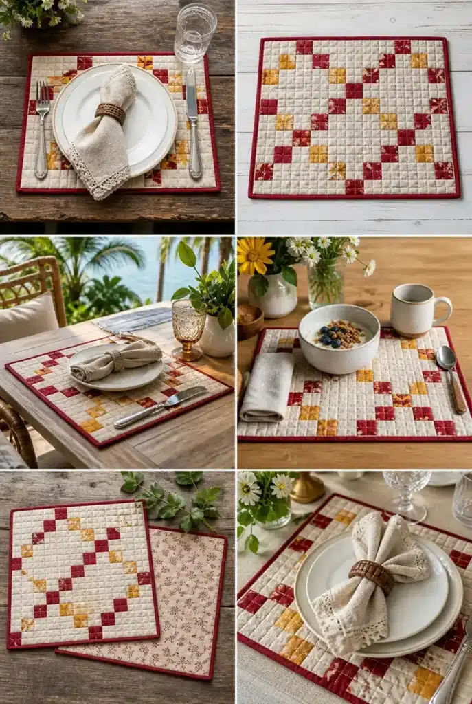 Rustic Irish Chain Quilted Placemats for a Refined Tablescape